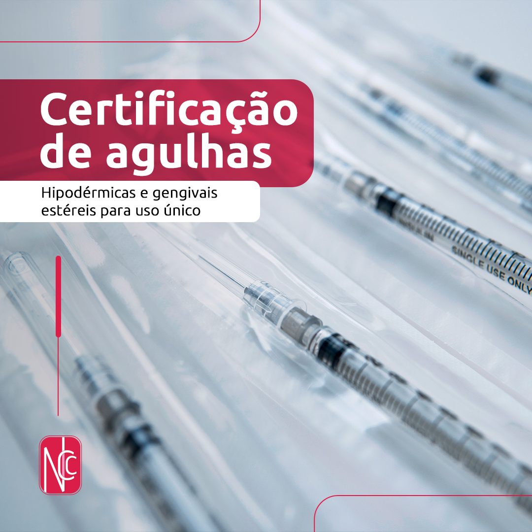 Imagem de agulhas com o texto "Certificação de agulhas"